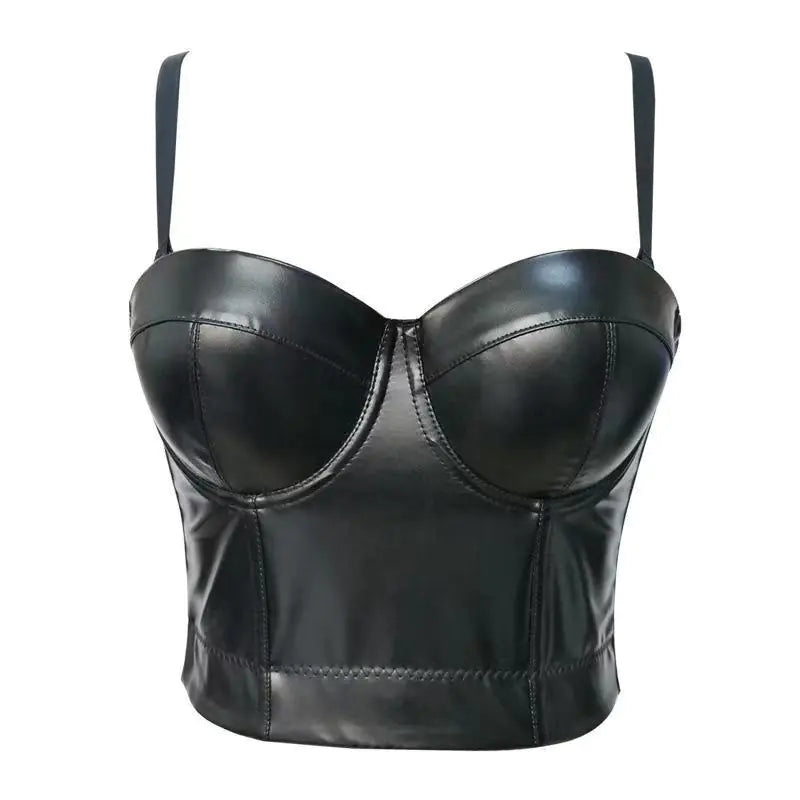 PU Leather Corset Top with Straps for Women