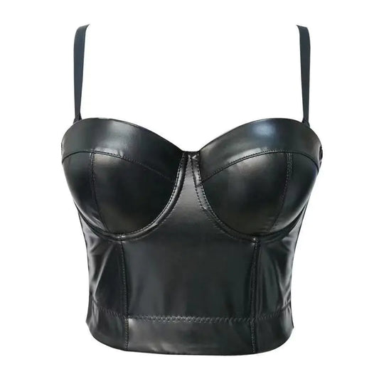 PU Leather Corset Top with Straps for Women