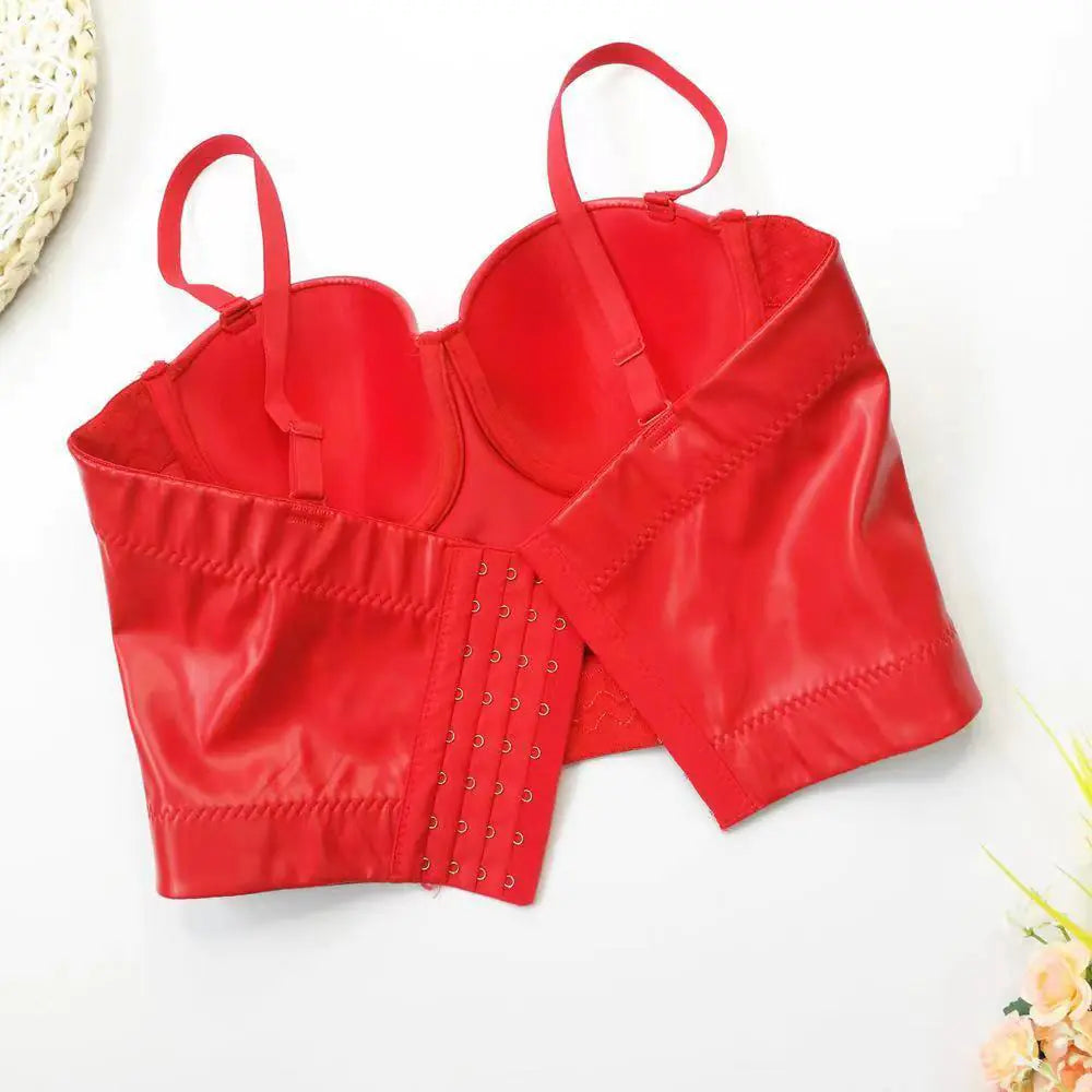 PU Leather Corset Top with Straps for Women